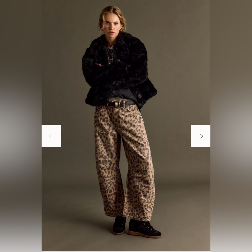 We the Free Good Luck Mid Rise Barrel Jeans, NWT!, 29L, Leopard Print